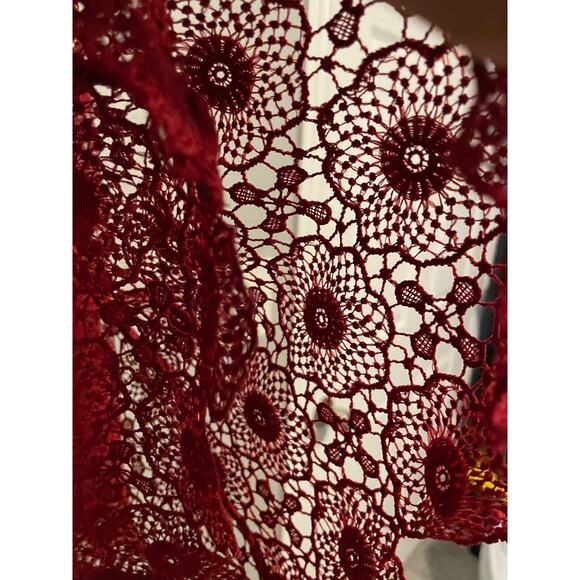 Double Zero Womens Tunic Size Small Red Floral Crochet Lace Sheer Whimsical READ - Picture 2 of 9